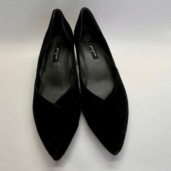 Paul Green Witt Black Suede Pointed Toe Pump Size 5.5 Mid Block Heels - Picture 3 of 16